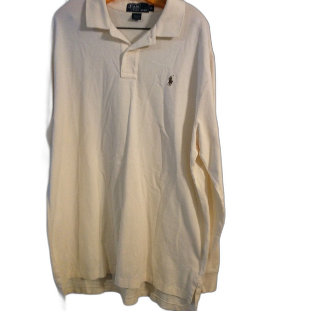 Polo by Ralph Lauren Cream Long Sleeve Polo Shirt Men's XL Logo Embroidered
